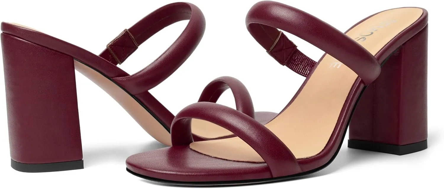 Womens Slip On Evening Matte Round Toe Open Toe Dress Block High Heel Heeled Sandals 3.3 Inch