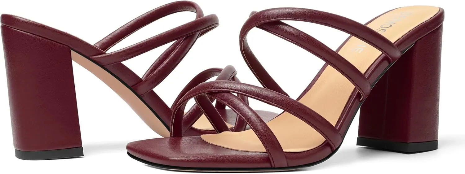 Womens Slip On Matte Open Toe Evening Dress Block High Heel Heeled Sandals 3.3 Inch