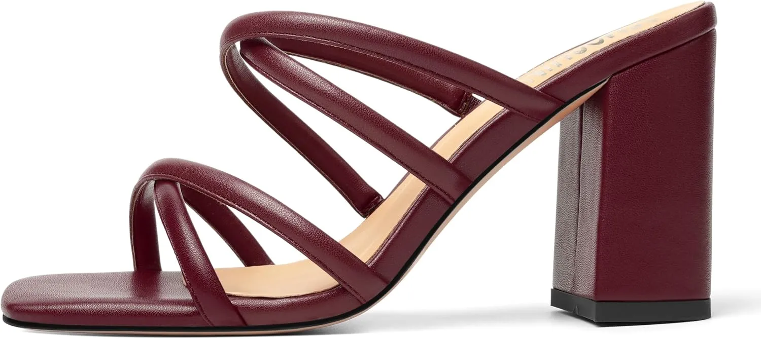 Womens Slip On Matte Open Toe Evening Dress Block High Heel Heeled Sandals 3.3 Inch