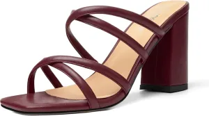 Womens Slip On Matte Open Toe Evening Dress Block High Heel Heeled Sandals 3.3 Inch