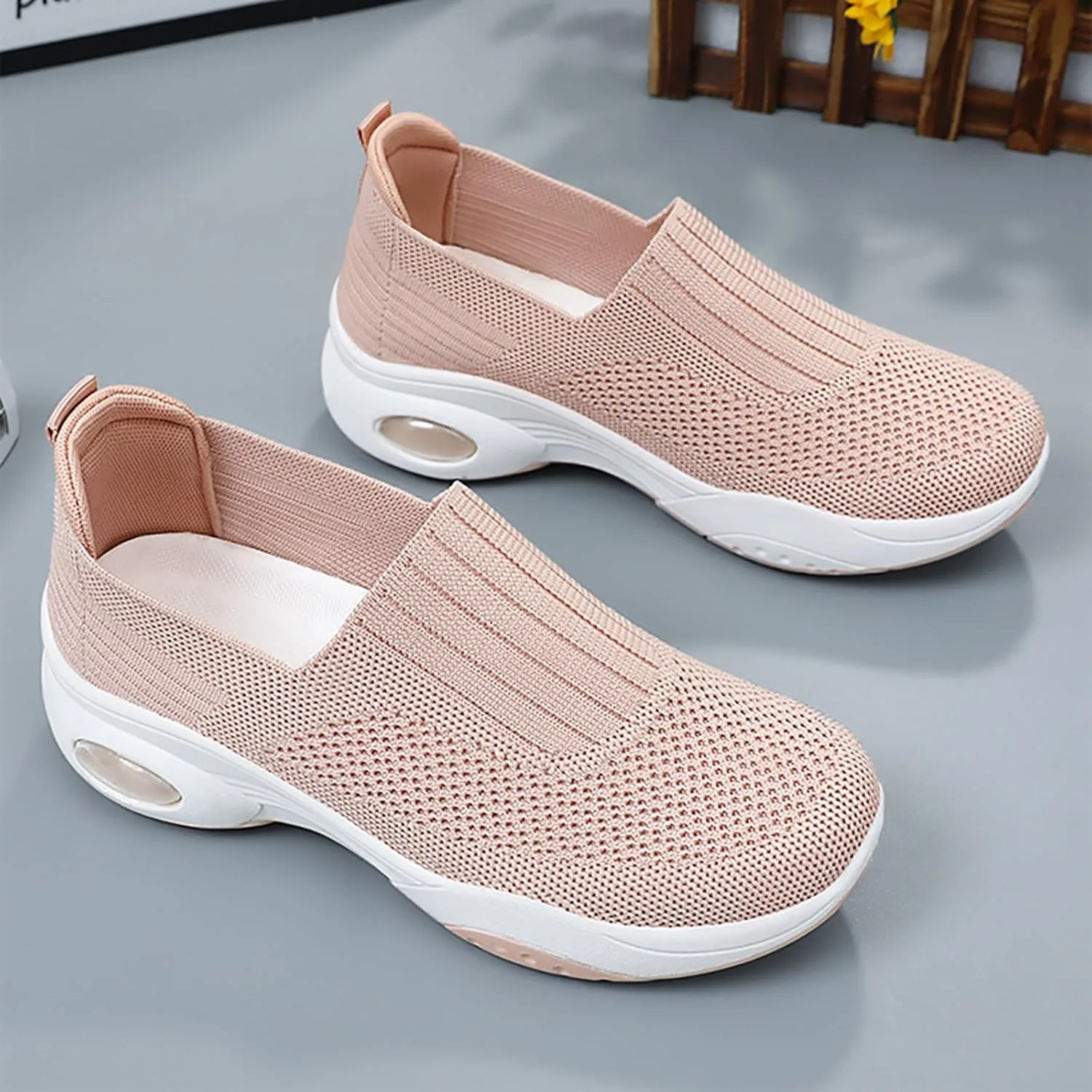 Women's Slip-On Orthopedic Sneakers - Breathable Mesh Knitted Walking Shoes with Wide Width, Arch Support & Non-Slip Sole - Lightweight Low-Top Design for All-Day Comfort