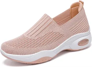 Women's Slip-On Orthopedic Sneakers - Breathable Mesh Knitted Walking Shoes with Wide Width, Arch Support & Non-Slip Sole - Lightweight Low-Top Design for All-Day Comfort