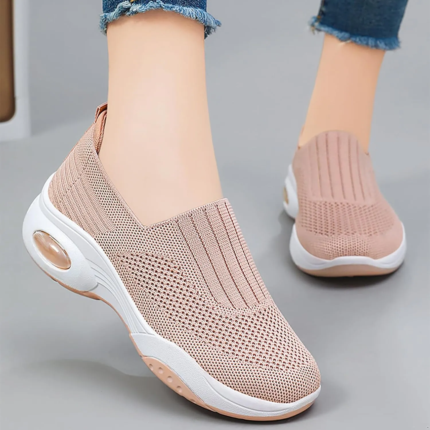 Women's Slip-On Orthopedic Sneakers - Breathable Mesh Knitted Walking Shoes with Wide Width, Arch Support & Non-Slip Sole - Lightweight Low-Top Design for All-Day Comfort
