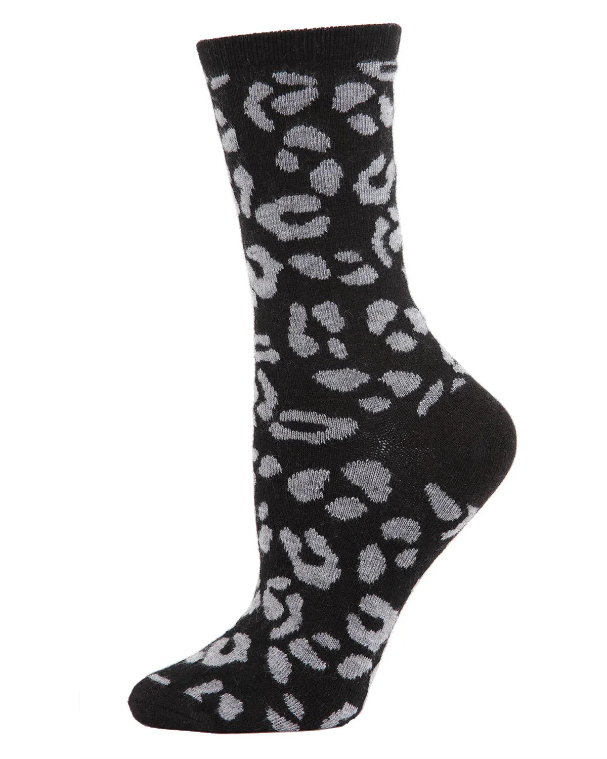 WOMEN'S SOFT LEOPARD ANIMAL PRINT CASHMERE BLEND CREW SOCKS