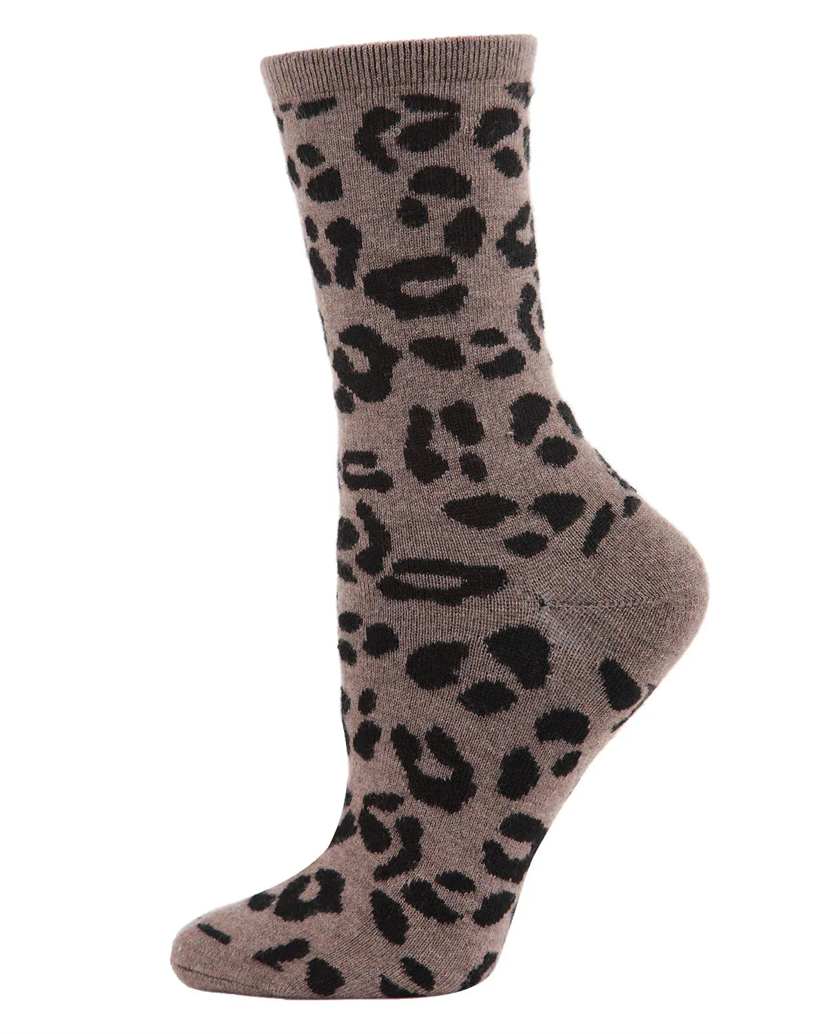 WOMEN'S SOFT LEOPARD ANIMAL PRINT CASHMERE BLEND CREW SOCKS