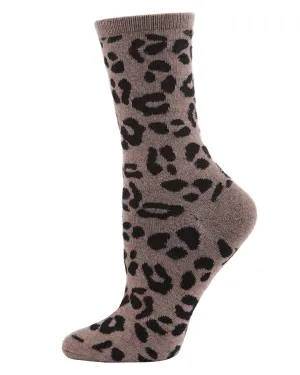 WOMEN'S SOFT LEOPARD ANIMAL PRINT CASHMERE BLEND CREW SOCKS