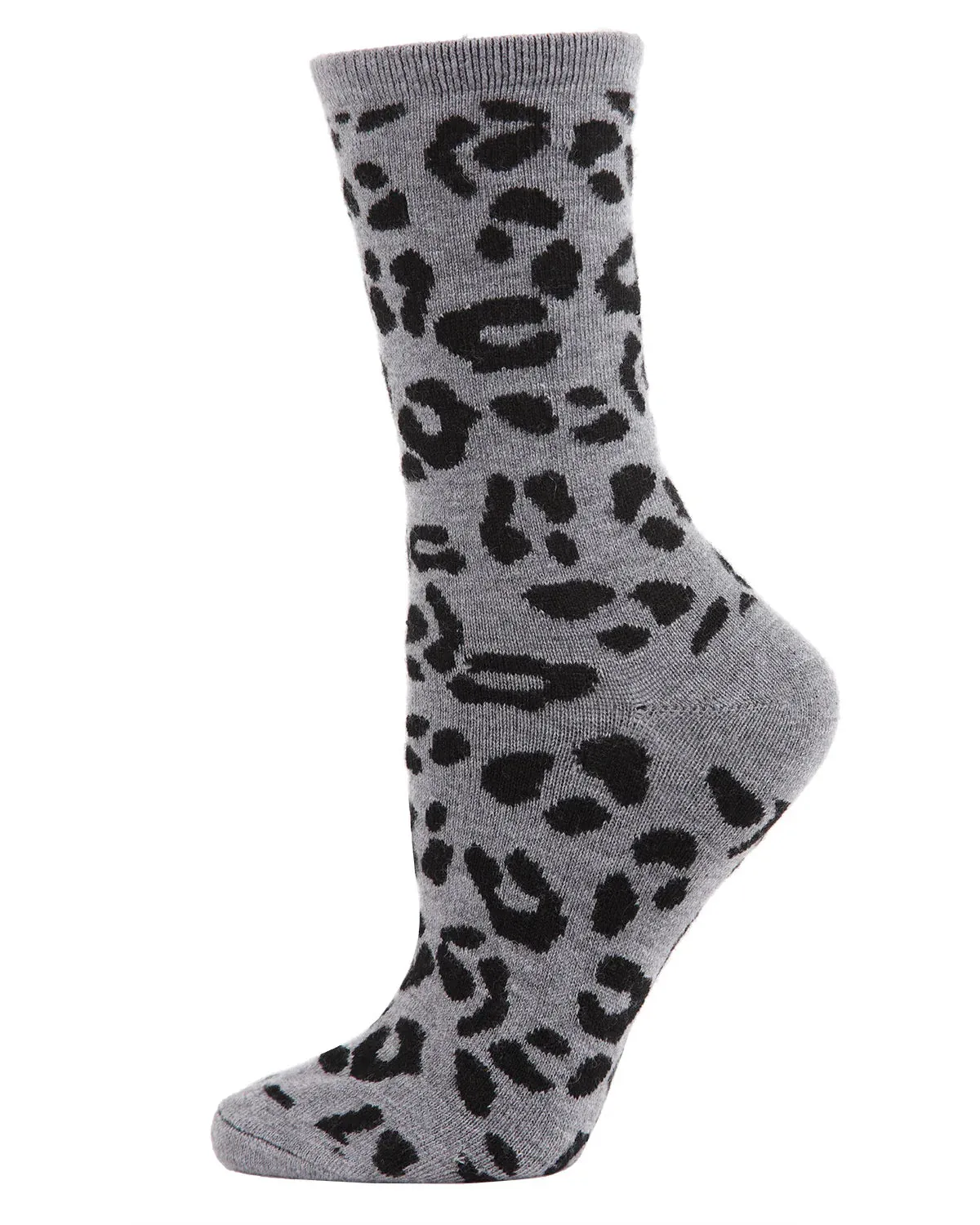 WOMEN'S SOFT LEOPARD ANIMAL PRINT CASHMERE BLEND CREW SOCKS