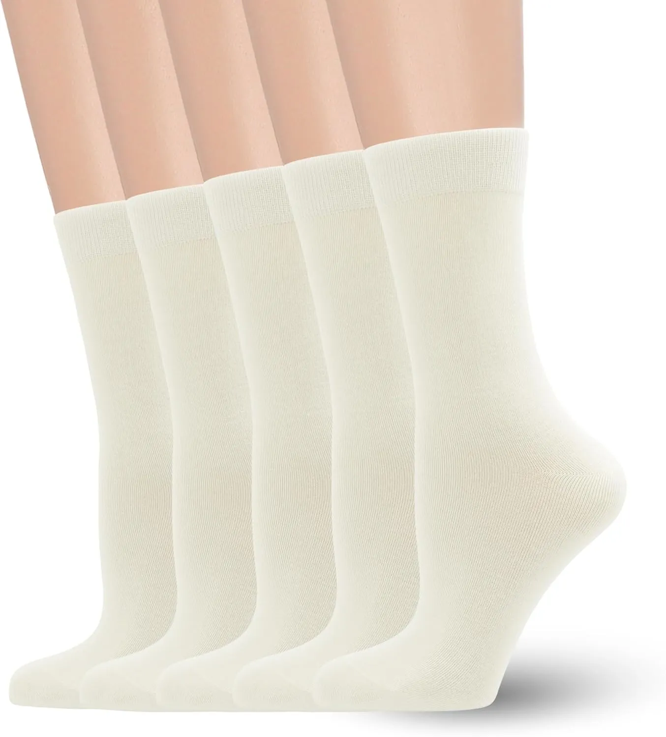 Women's Soft Thin Viscose Bamboo Crew Socks, Fit Stretchy Casual, Business, Dress Calf Sock 5 Pairs