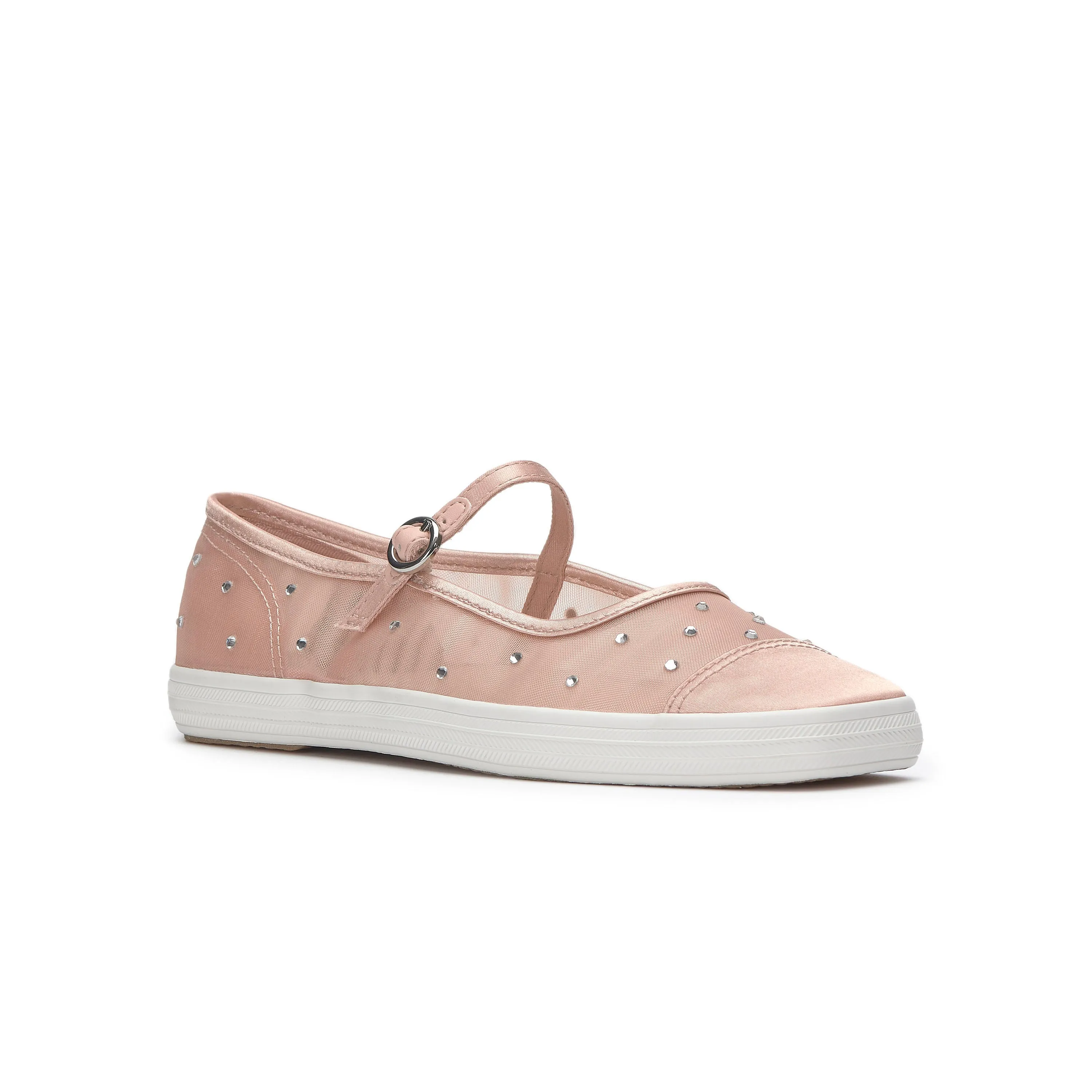 Women's Square Toe Mary Jane Sheer Mesh Jewels Peony