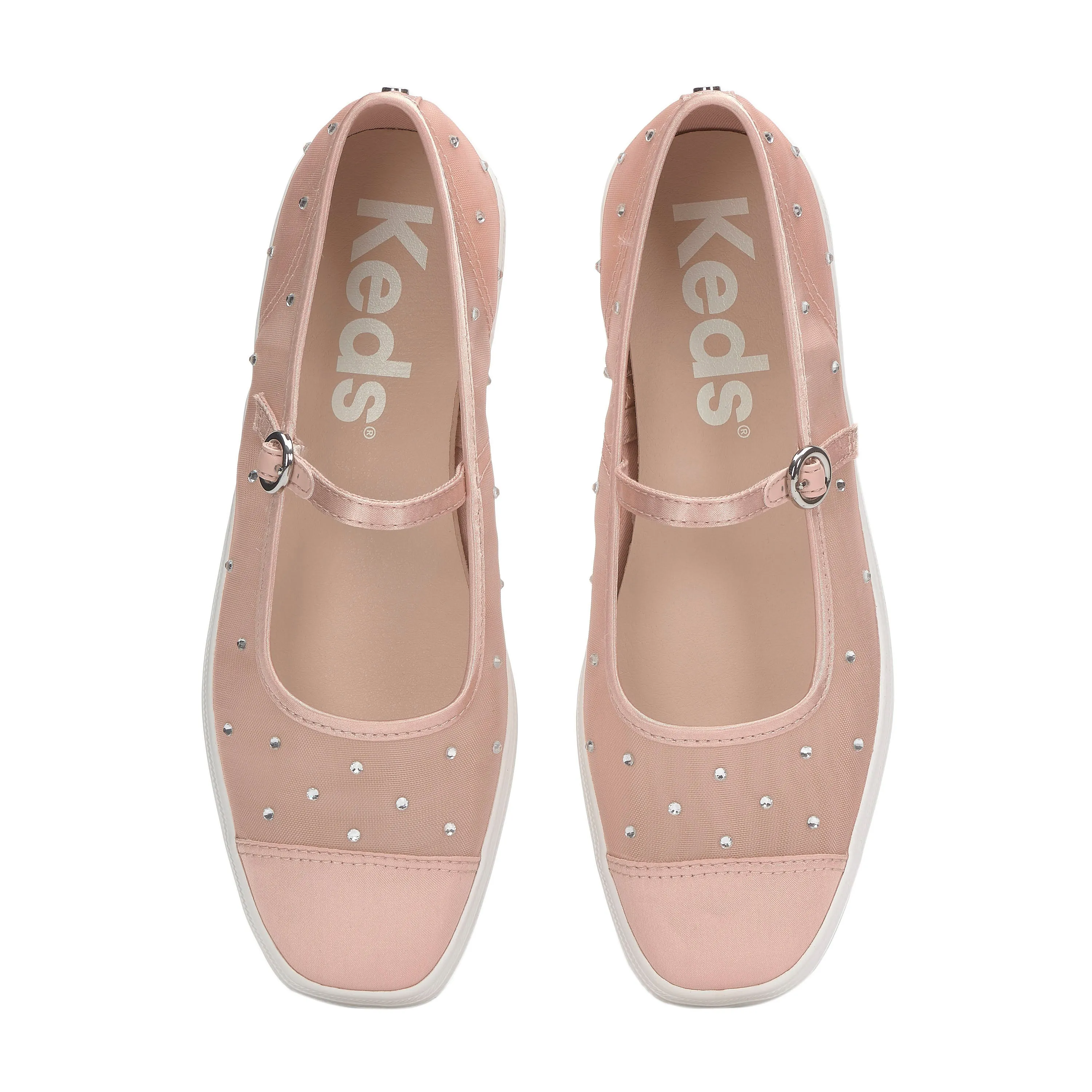Women's Square Toe Mary Jane Sheer Mesh Jewels Peony