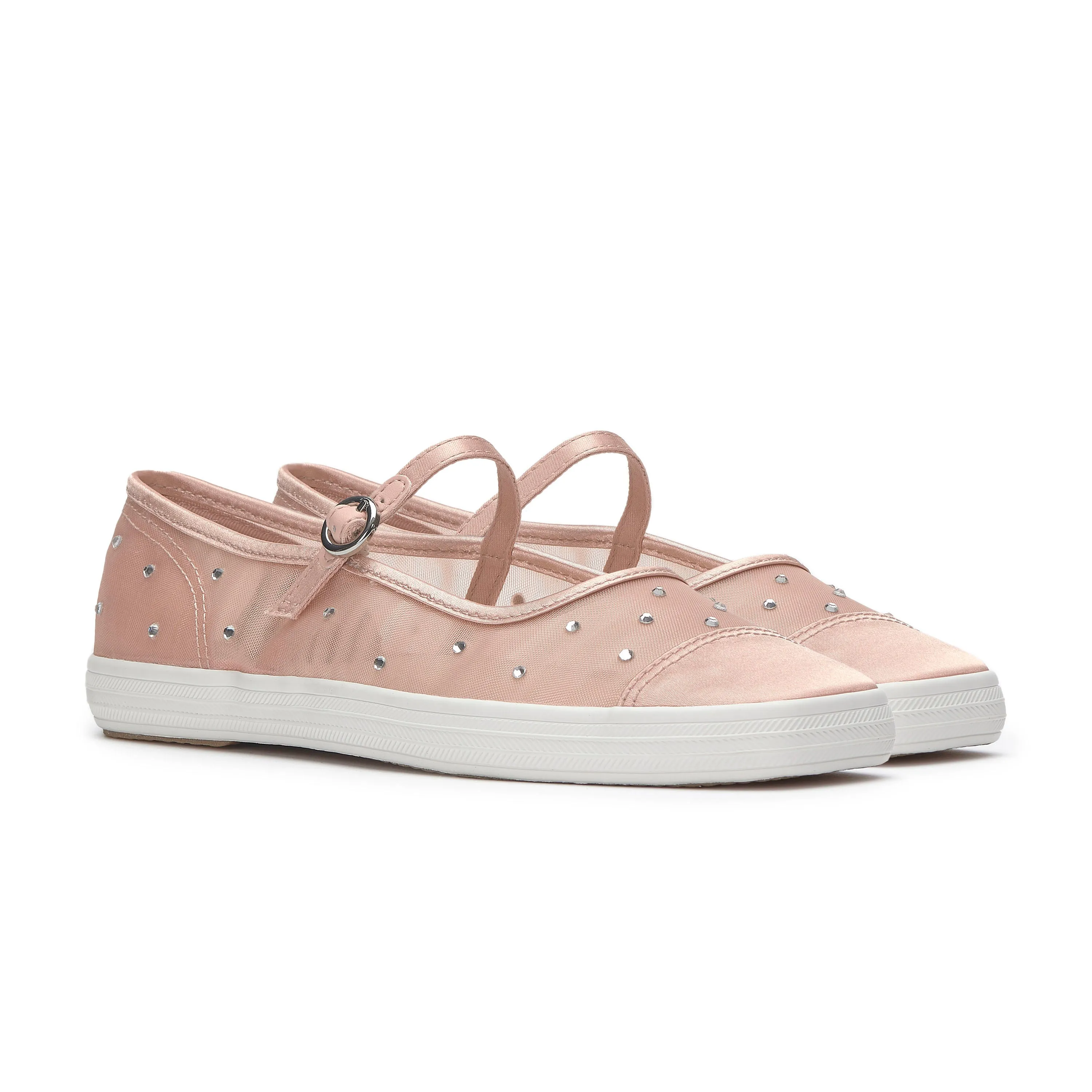 Women's Square Toe Mary Jane Sheer Mesh Jewels Peony