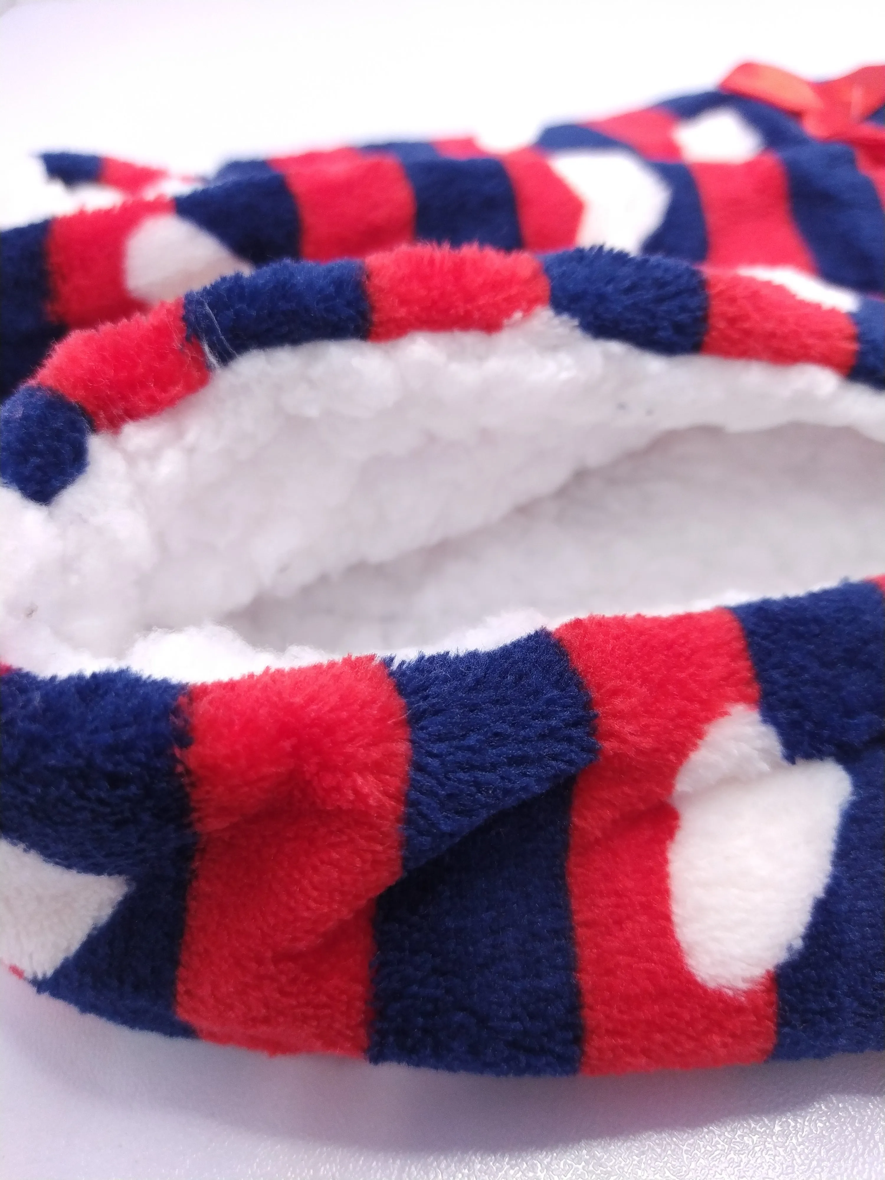 Women's Super Soft Fuzzy Slippers with Red Stripes