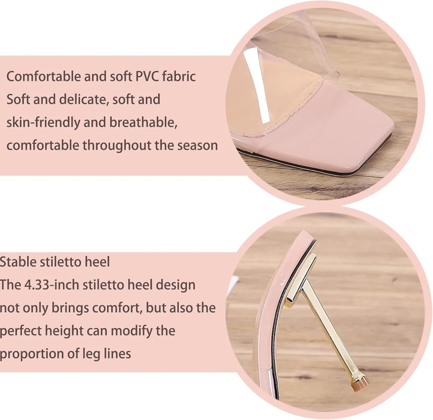 Women's Transparent Strap Stilettos Sexy Slides Sandals Fashion Clear Square Open Toe Comfortable Slingback Slip-On High Heels Prom Party Dress Mules Pumps