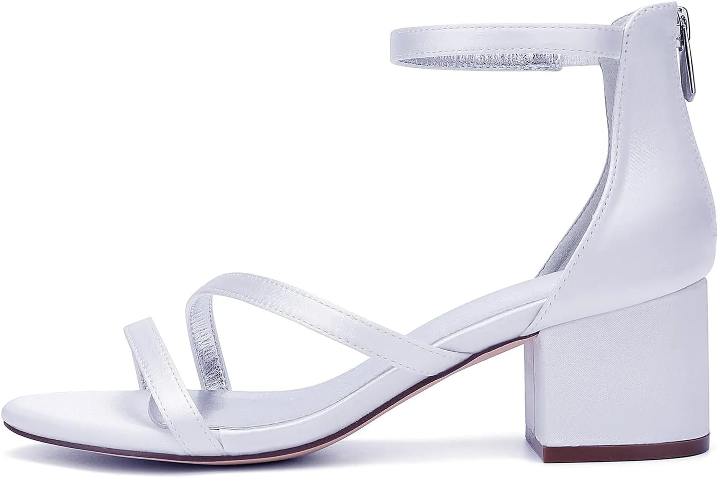 Women's Wedding Shoes Open Toe 6.5CM Wide Heels Zipper Back Adjustable Bridal Shoe Ankle Strap Sandal Satin Dress Shoes for Comfortable Dressy