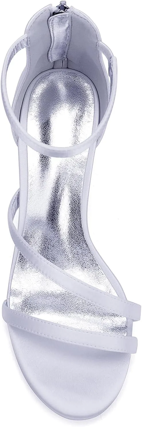Women's Wedding Shoes Open Toe 6.5CM Wide Heels Zipper Back Adjustable Bridal Shoe Ankle Strap Sandal Satin Dress Shoes for Comfortable Dressy