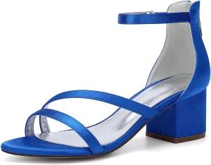 Women's Wedding Shoes Open Toe 6.5CM Wide Heels Zipper Back Adjustable Bridal Shoe Ankle Strap Sandal Satin Dress Shoes for Comfortable Dressy