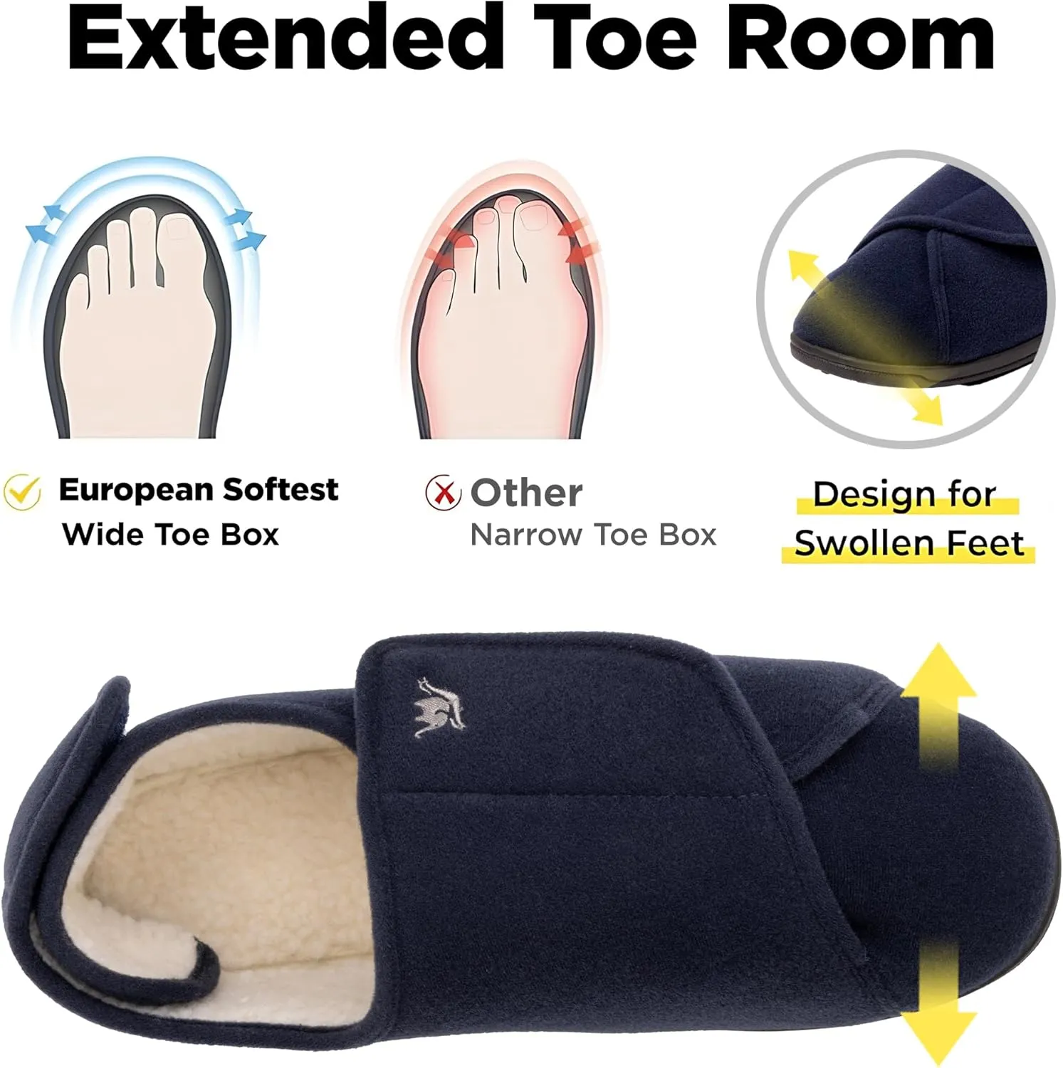 Women's Wide, Extra Wide 80-D Memory Foam Diabetic Slipper with Adjustable Closure Anti Slip Sole, Warm Plush Fleece Arthritis Edema Swollen Diabetic House Shoes