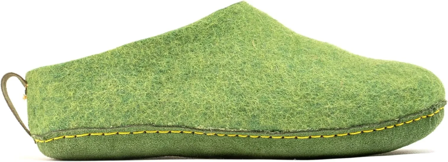 Woolly's Indoor Open Heel Slippers With Leather Sole (Green) - 44 | Premium New Zeland Wool | Handcrafted with Italian Design | Soft, Breathable & Ordor Free