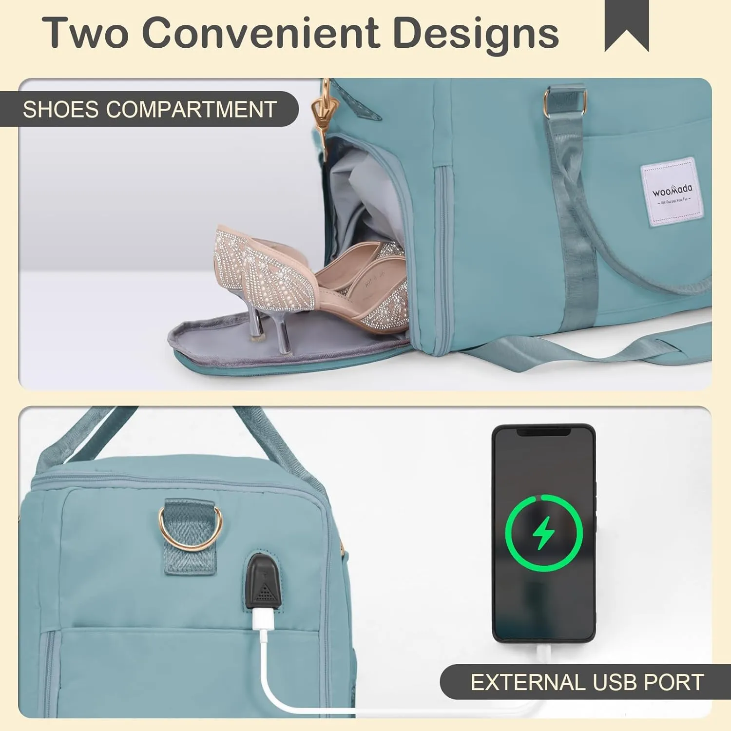 WOOMADA Travel Garment Bag, Convertible Garment Duffle with Shoe Bag and Hanging Dress Compartment for Women, Carry-On Luggage for Business and Leisure Trips(Turquoise)