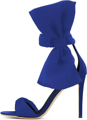 XYD Women Adorable Big Bows High Heel Sandals Open Toe Satin Ankle Strappy Chain Clasp Stilettos Cocktail Shoes