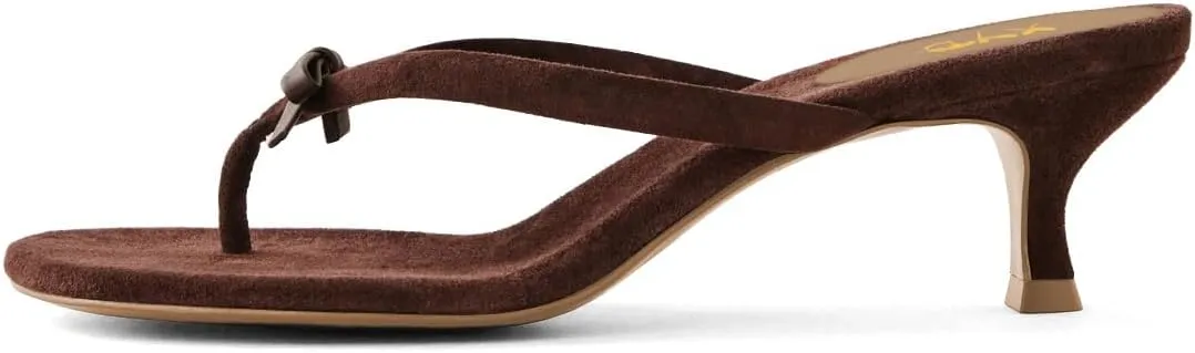 XYD Women Dress Kitten Heel Thong Sandals Round Open Toe Bowknot Flip Flops Fashion Party Slippers Shoes