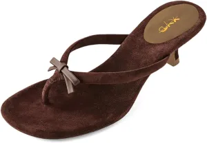 XYD Women Dress Kitten Heel Thong Sandals Round Open Toe Bowknot Flip Flops Fashion Party Slippers Shoes