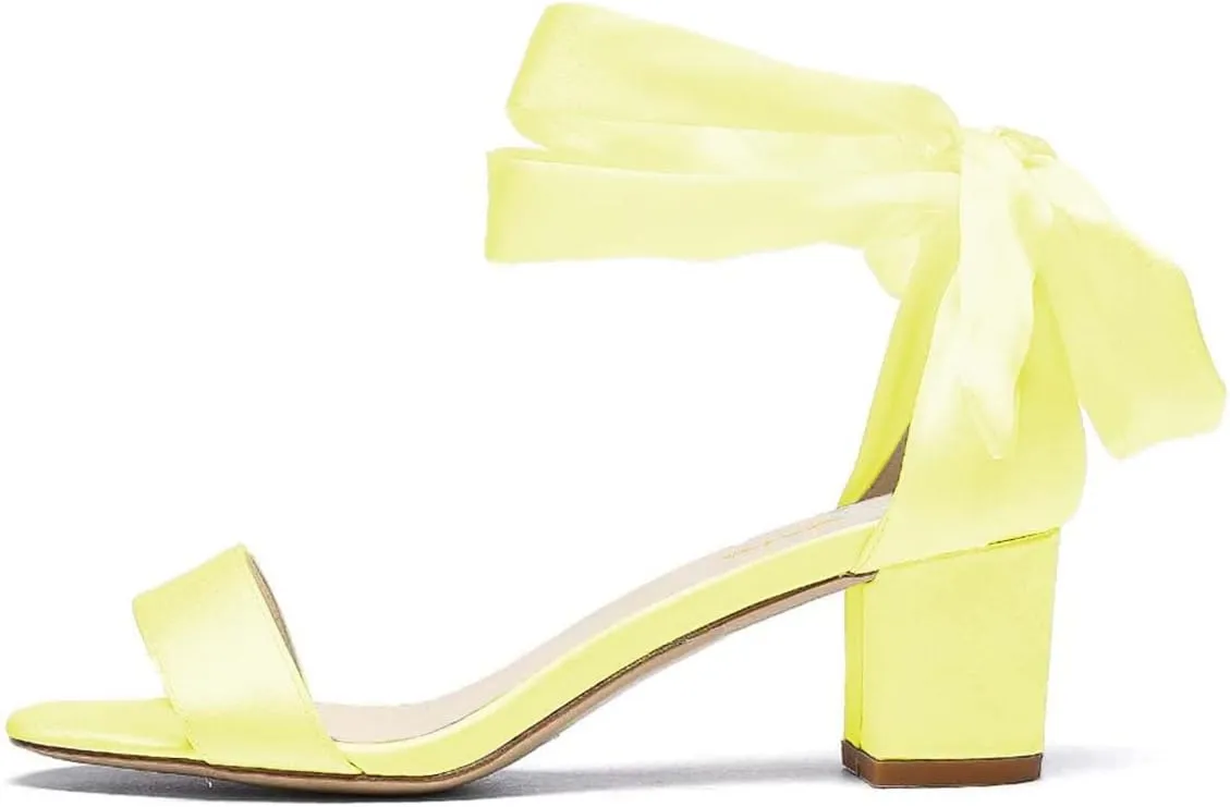 XYD Women Girls Open Toe Strappy Low Block Heel Sandal Pumps Ribbon Ankle Strap Lace Wedding Dress Evening Shoes
