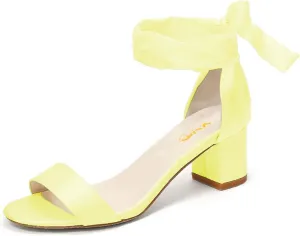 XYD Women Girls Open Toe Strappy Low Block Heel Sandal Pumps Ribbon Ankle Strap Lace Wedding Dress Evening Shoes