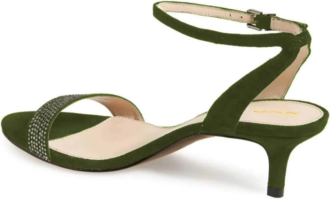 XYD Women Open Toe Ankle Strap Sandals Wedding Kitten Heels Rhinestones Studded Buckle Dance Casual Dress Shoes