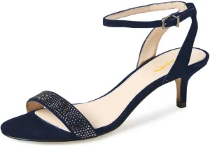 XYD Women Open Toe Ankle Strap Sandals Wedding Kitten Heels Rhinestones Studded Buckle Dance Casual Dress Shoes