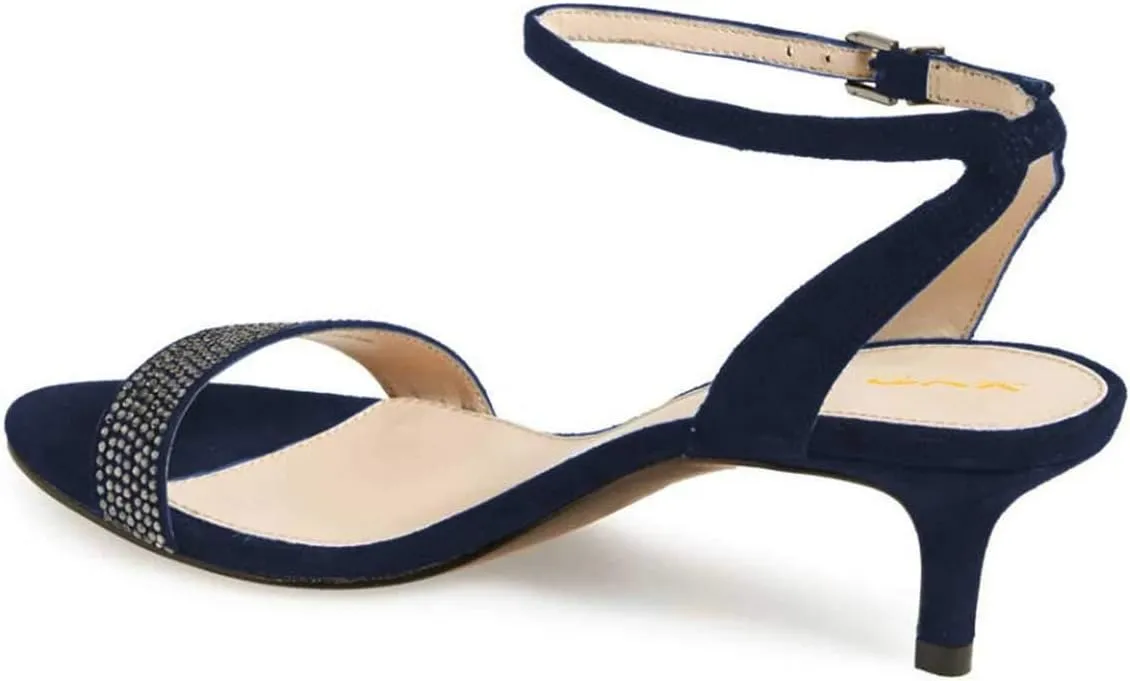 XYD Women Open Toe Ankle Strap Sandals Wedding Kitten Heels Rhinestones Studded Buckle Dance Casual Dress Shoes