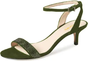 XYD Women Open Toe Ankle Strap Sandals Wedding Kitten Heels Rhinestones Studded Buckle Dance Casual Dress Shoes