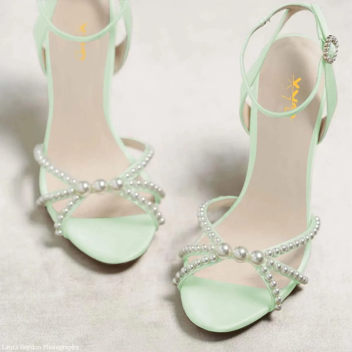 XYD Women Open Toe Strappy Pearl Block Heels Classic Ankle Strap with Buckle Dress Sandals Wedding Bridal Shoes