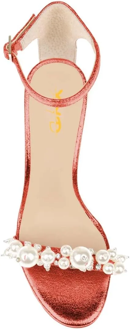 XYD Women Wedge Heel Romance Open Toe Sandals Rhinestones Pearl Embellished Ankle Strap Dressy Comfort Pumps Wedding Shoes