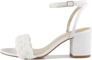 XYD Women's Open Toe Plait Wedding Mid Block Heel Sandals Ankle Strap with Buckle Bridal Dress Shoes