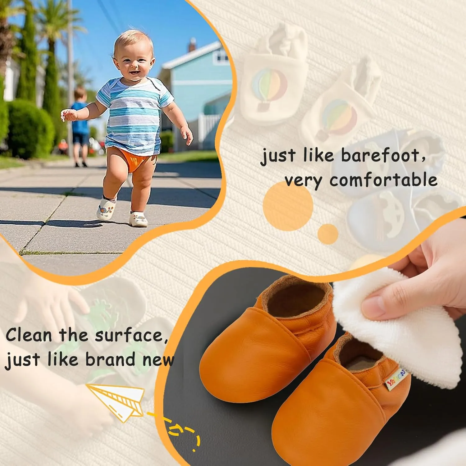 YALION Baby Soft Leather Shoes Suede Sole Infant Toddler First Walking Sports Crib Moccasins