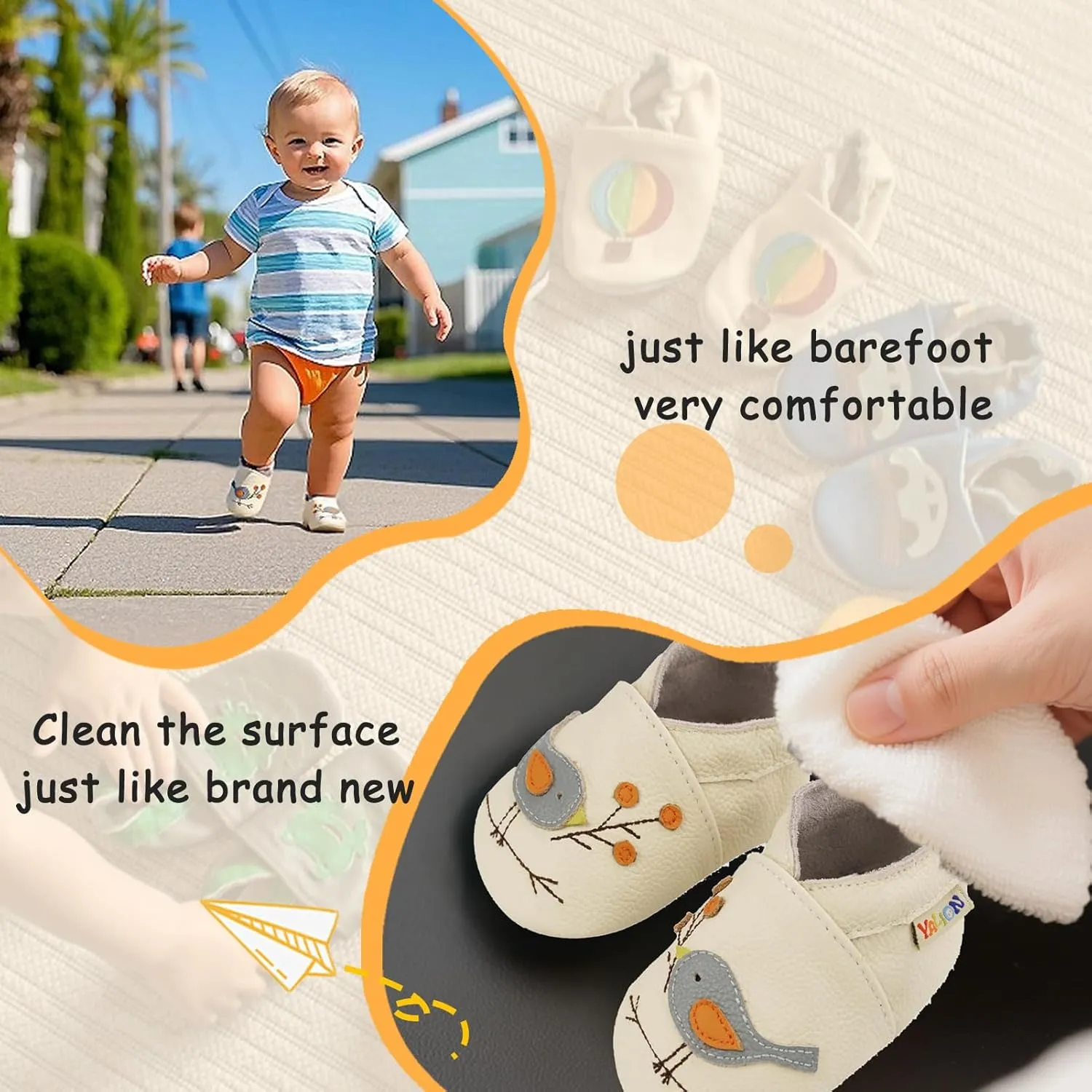 YALION Baby Soft Leather Shoes Suede Sole Infant Toddler First Walking Sports Crib Moccasins
