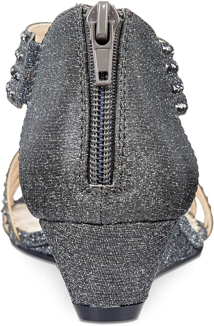 YDN Women Summer Wedge Glitter Sandals Open Toe Rhinestones Cross Over Straps Mid Heels with Back Zippper Holiday Casual Shoe Size 4-15