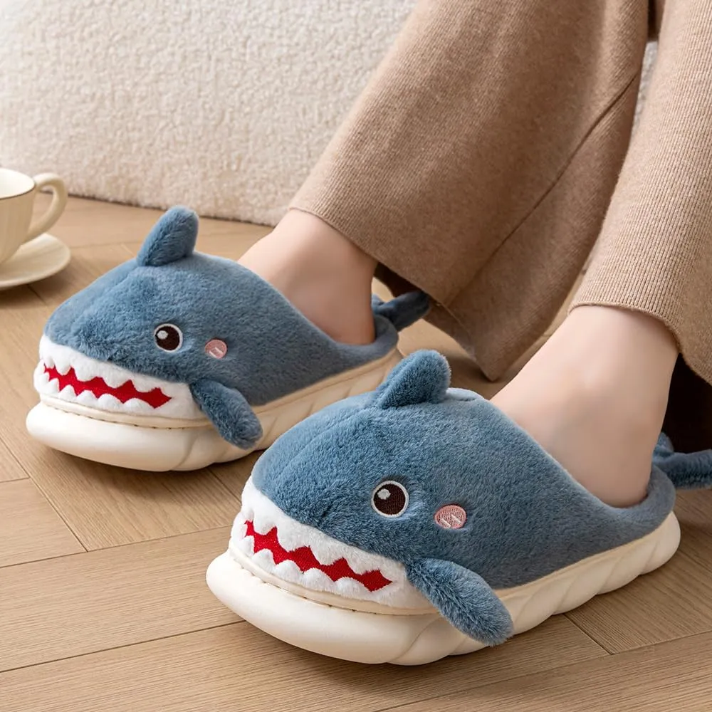 YILANLAN Women Men Slippes Cute Animal Shark Slippers Adult Cozy Plush Warm Winter House Slippers