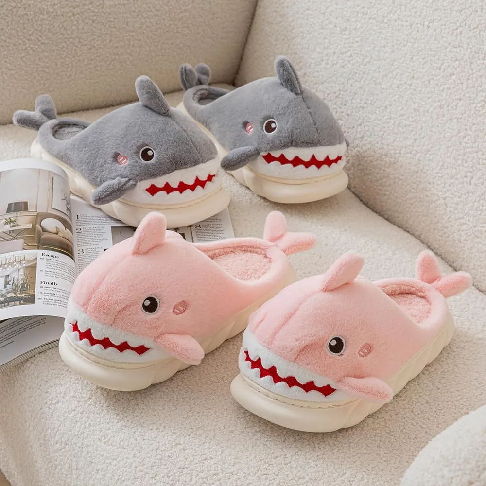 YILANLAN Women Men Slippes Cute Animal Shark Slippers Adult Cozy Plush Warm Winter House Slippers