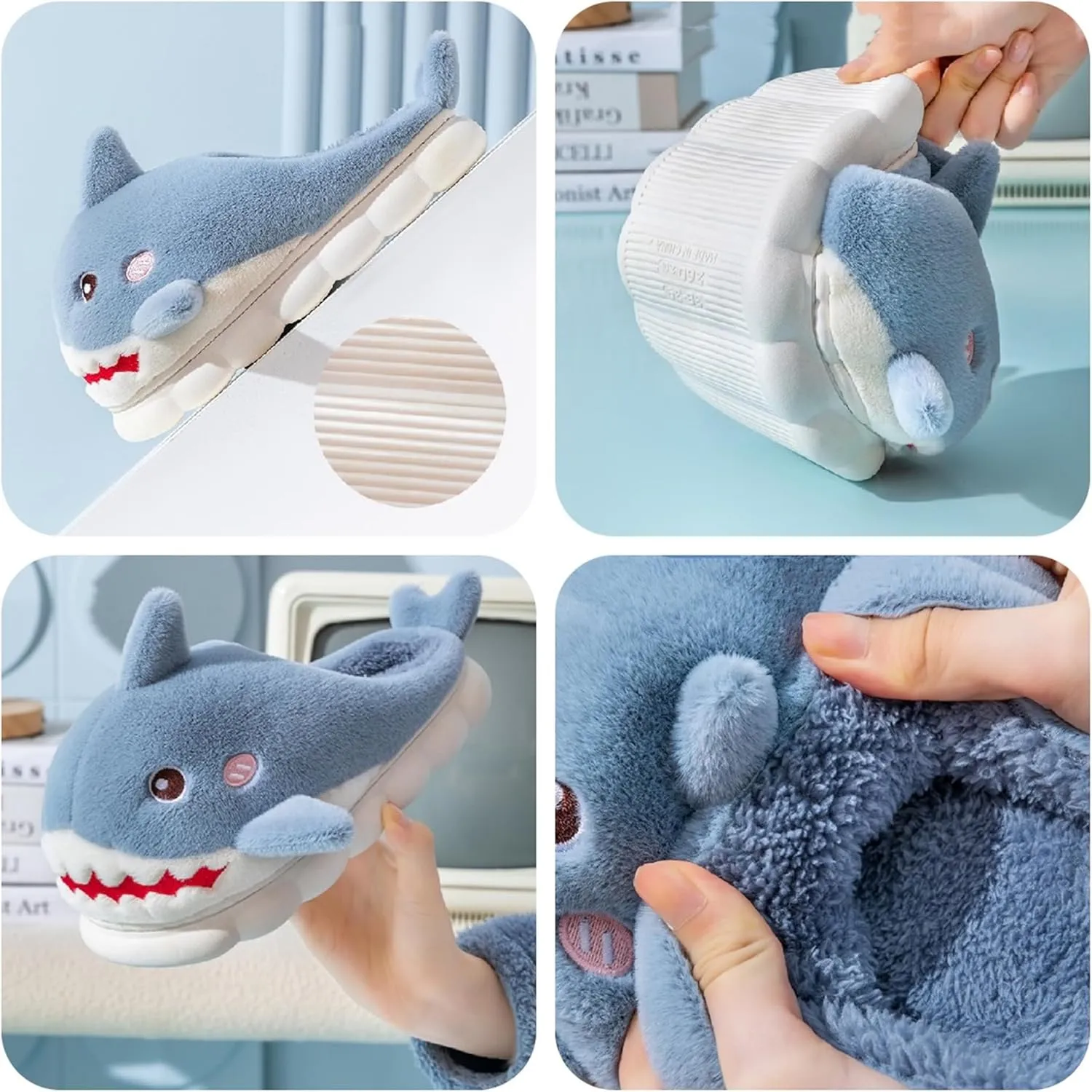 YILANLAN Women Men Slippes Cute Animal Shark Slippers Adult Cozy Plush Warm Winter House Slippers