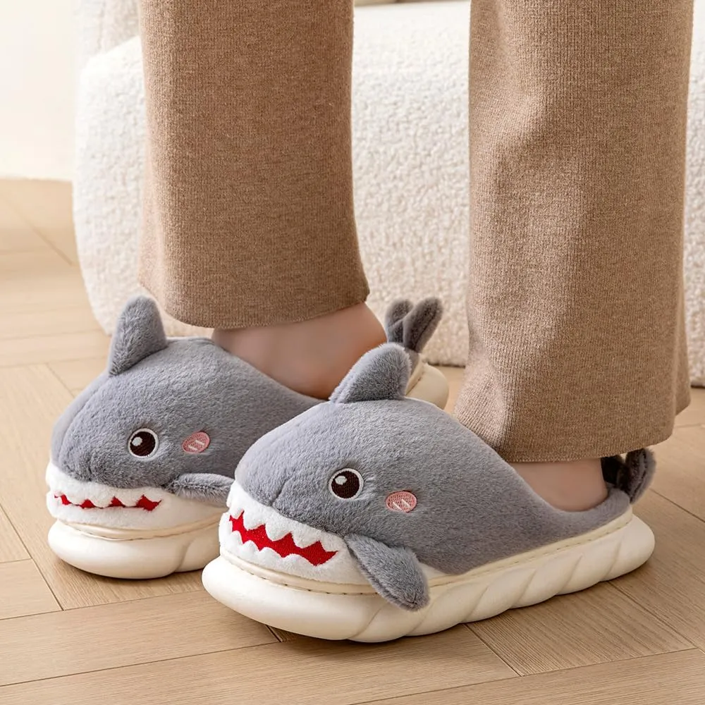 YILANLAN Women Men Slippes Cute Animal Shark Slippers Adult Cozy Plush Warm Winter House Slippers
