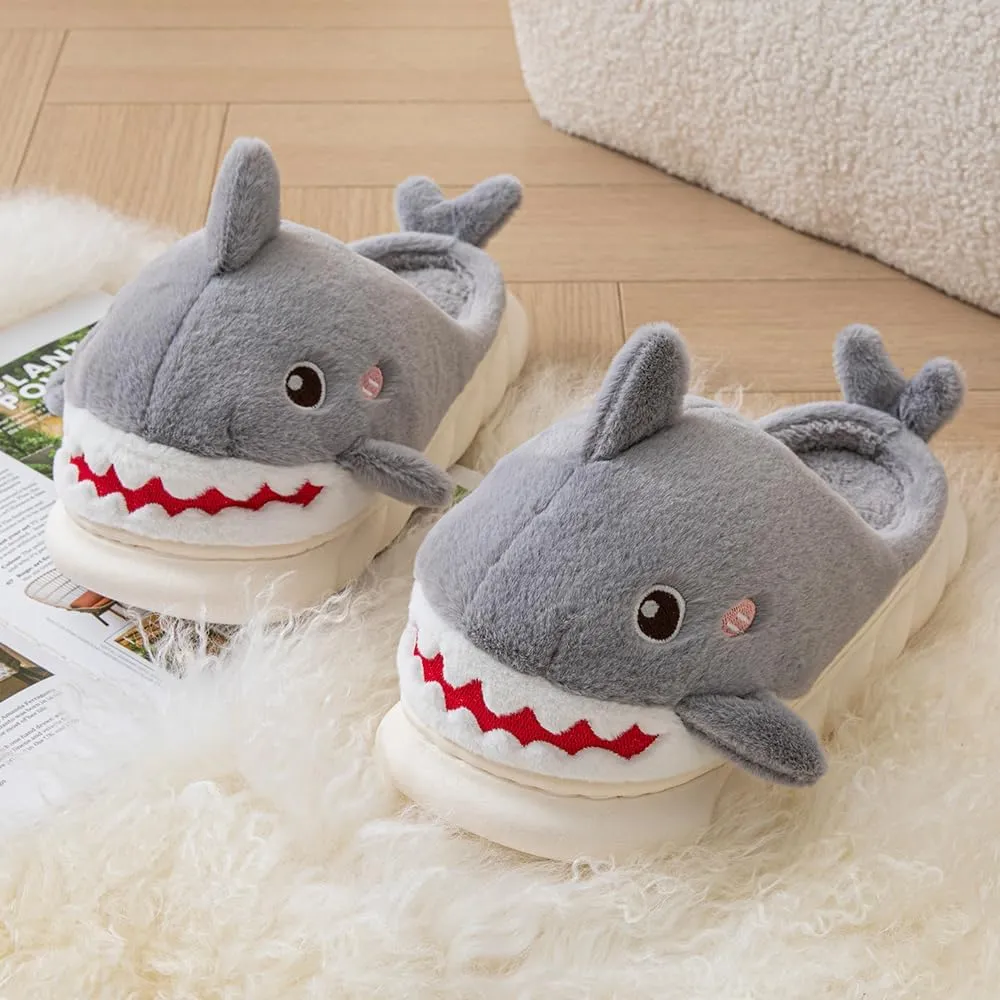 YILANLAN Women Men Slippes Cute Animal Shark Slippers Adult Cozy Plush Warm Winter House Slippers