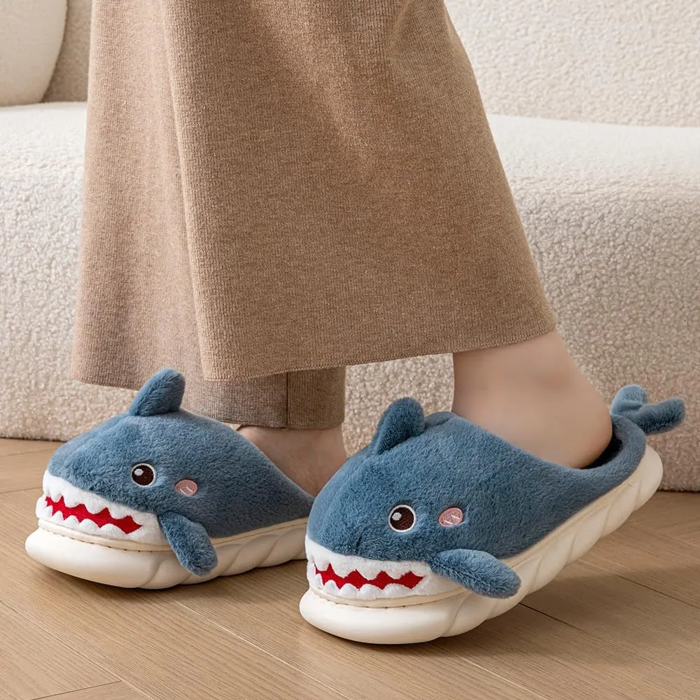 YILANLAN Women Men Slippes Cute Animal Shark Slippers Adult Cozy Plush Warm Winter House Slippers