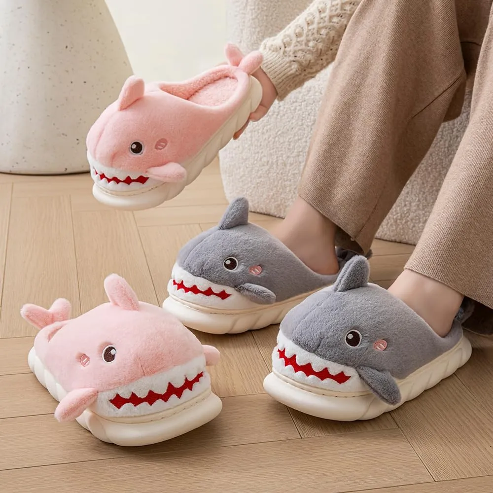 YILANLAN Women Men Slippes Cute Animal Shark Slippers Adult Cozy Plush Warm Winter House Slippers