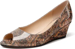 YODEKS Women's Peep Toe Wedge Sandals Low Heel Pumps Open Toe Heeled Sandals Shoes