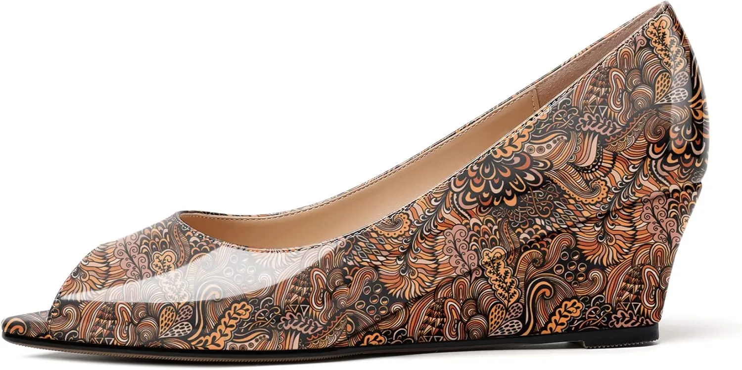 YODEKS Women's Peep Toe Wedge Sandals Low Heel Pumps Open Toe Heeled Sandals Shoes