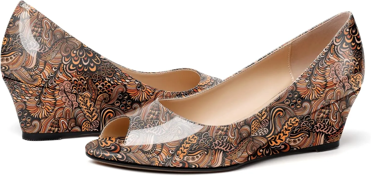 YODEKS Women's Peep Toe Wedge Sandals Low Heel Pumps Open Toe Heeled Sandals Shoes