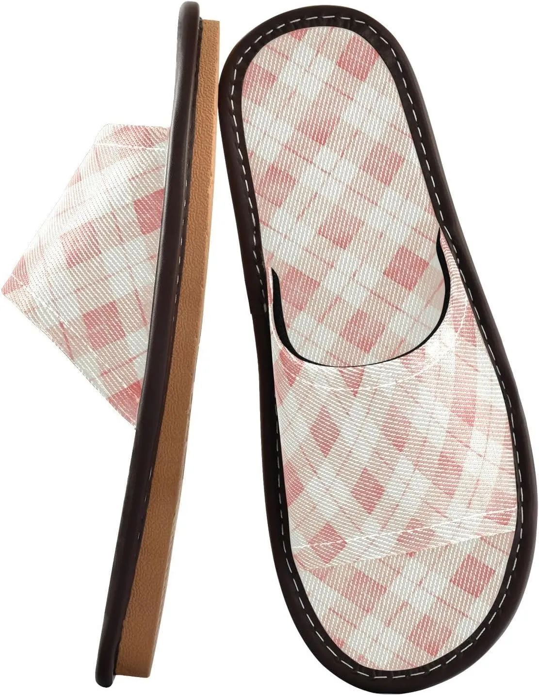 Yuiboo Dusty Rose Plaid Mens House Slippers Ultralight Non Slip Sandals for Bedroom Beach Beach