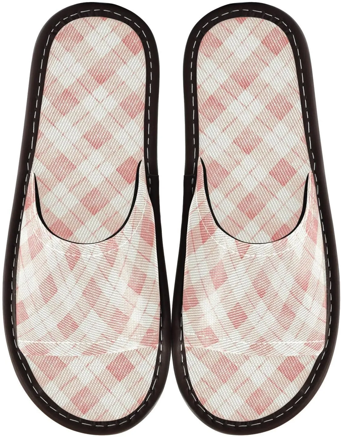 Yuiboo Dusty Rose Plaid Mens House Slippers Ultralight Non Slip Sandals for Bedroom Beach Beach